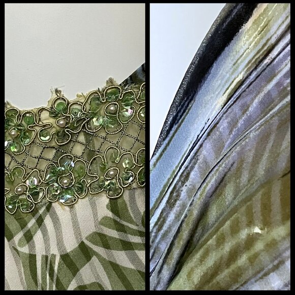 Vintage Y2K 100% Silk Funky Green Halter Dress Sequins. XS Fairy Grunge Festival - Picture 12 of 13